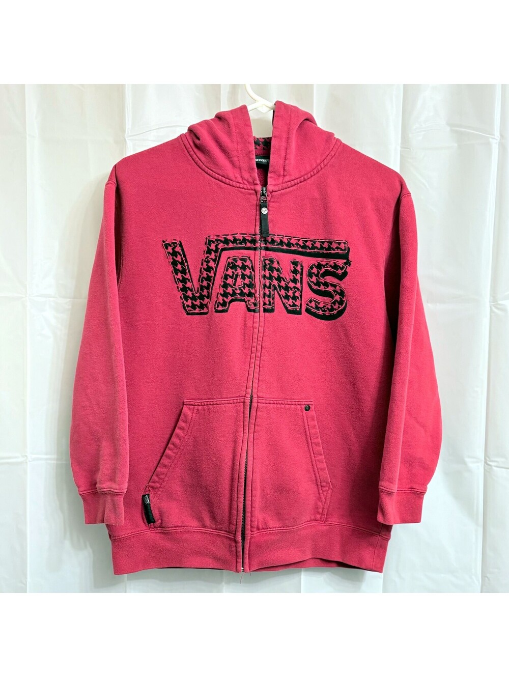 Vans Youth Boys Large Full Zip Hoodie Sweatshirt Red Skull Houndstooth Logo